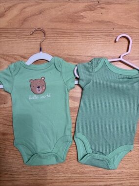 Rene Rofe Mint Green Baby One-Piece Bodysuits - Bear Applique & Stripes 2 pieces